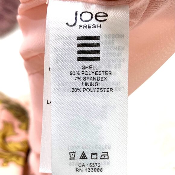 Joe Fresh Fit & Flare Pink Satin Cocktail Dress Size 8 Gold Blue Baroque Design - Picture 11 of 12